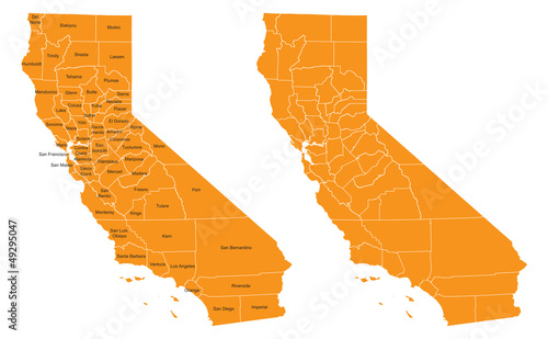 Tablou Canvas California County Map