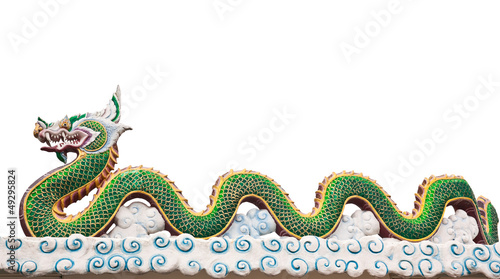 Naga statue in Thai temple, isolated on white background