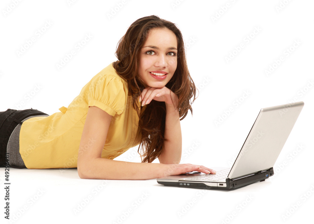 Portrait of beautiful young woman lying on floor Portrait of beautiful young woman lying on floor