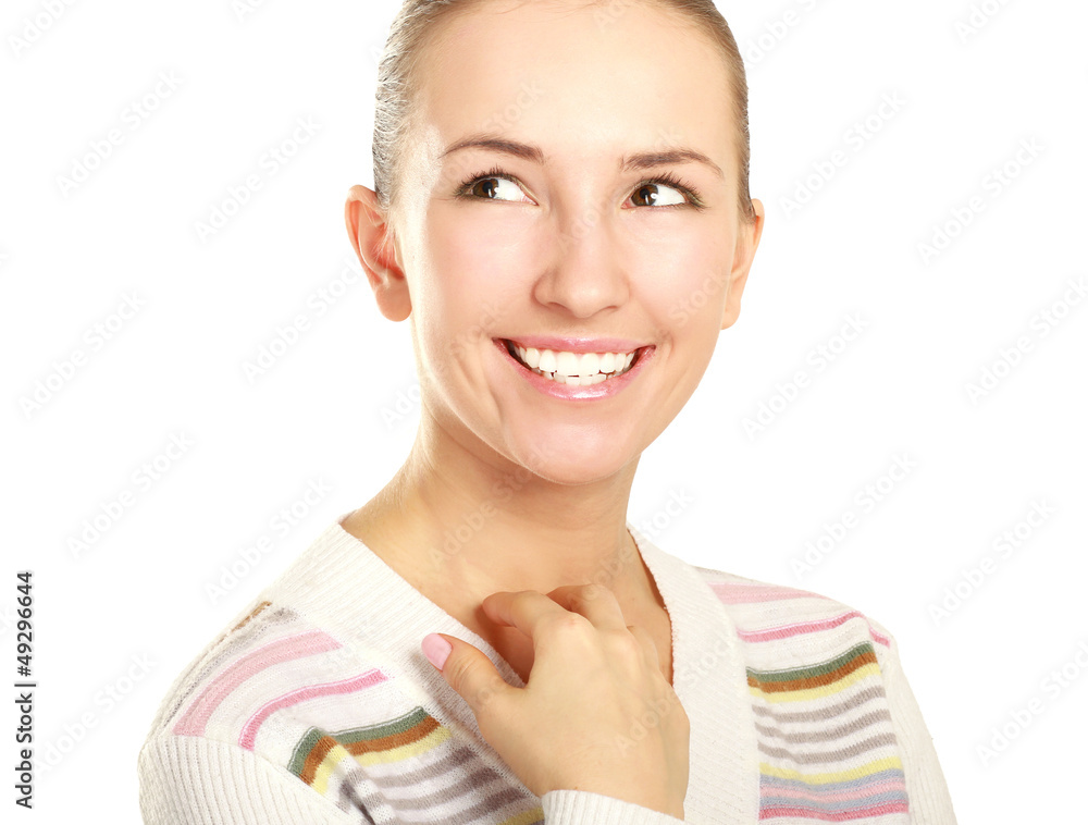 Young girl looking up isolated on white background. Young girl looking up isolated on white background.
