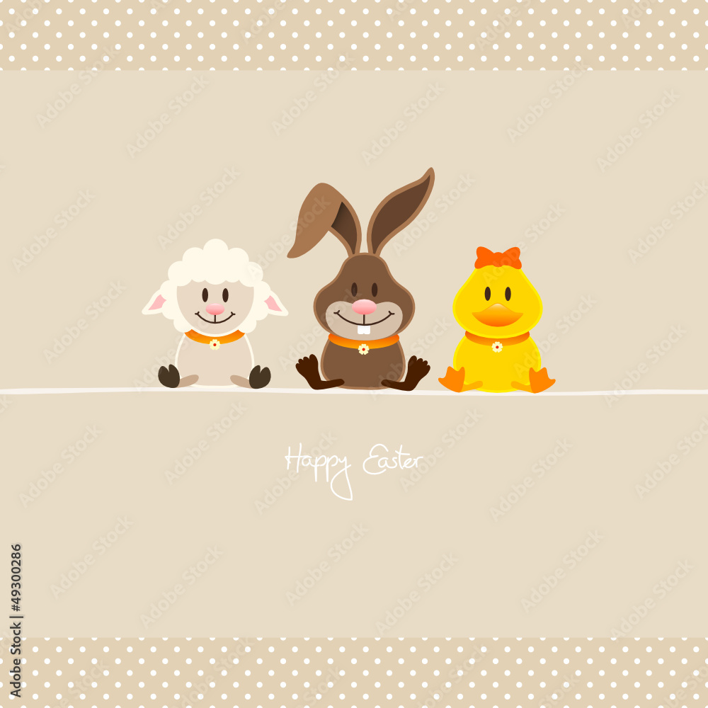 Lamb, Bunny & Duck Beige Dots Border Lamb, Bunny & Duck Beige Dots Border