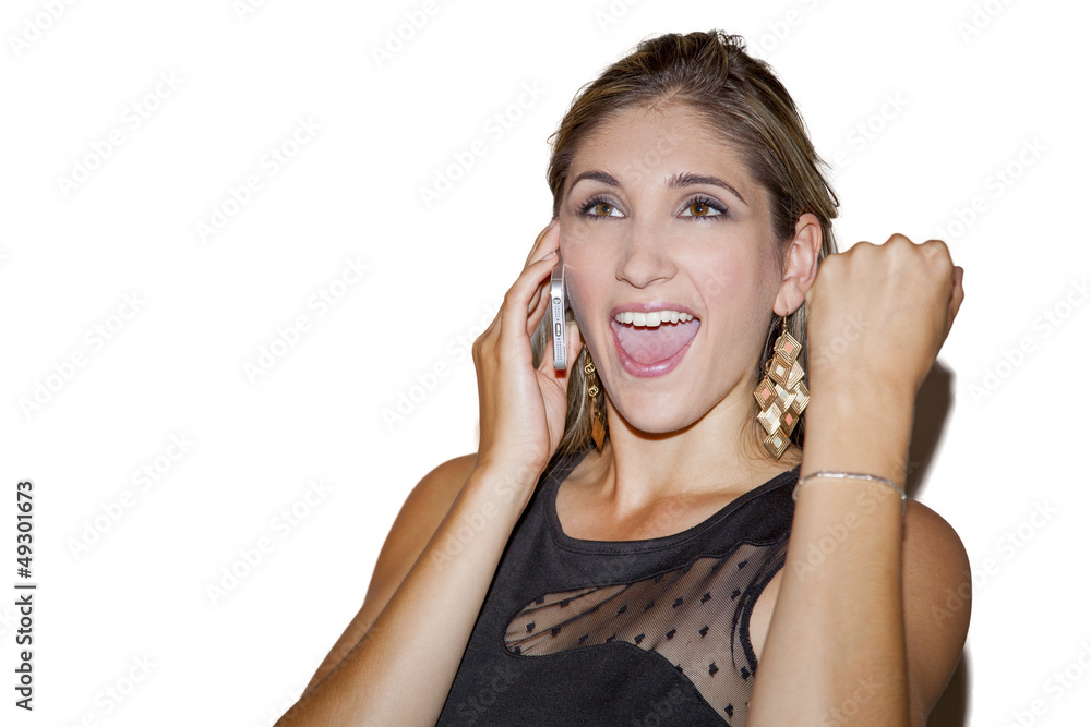 beautiful woman on white background with cell phone beautiful woman on white background with cell phone