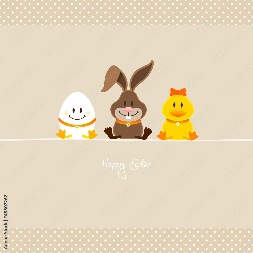 Egg, Bunny & Duck Beige Dots Border Egg, Bunny & Duck Beige Dots Border
