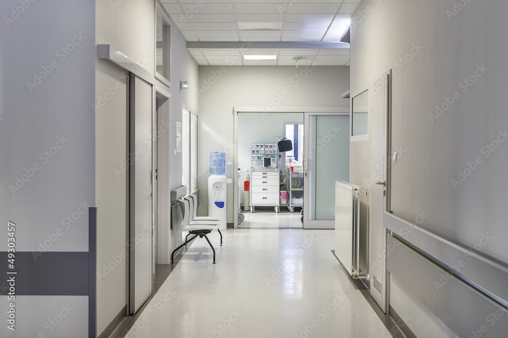 Hospital corridor with chairs