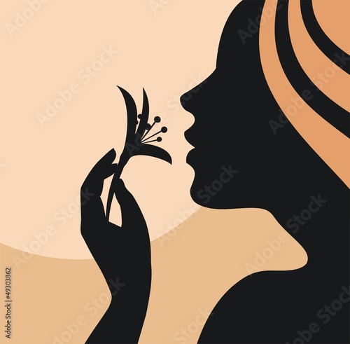 Young woman with flower-vector illustration