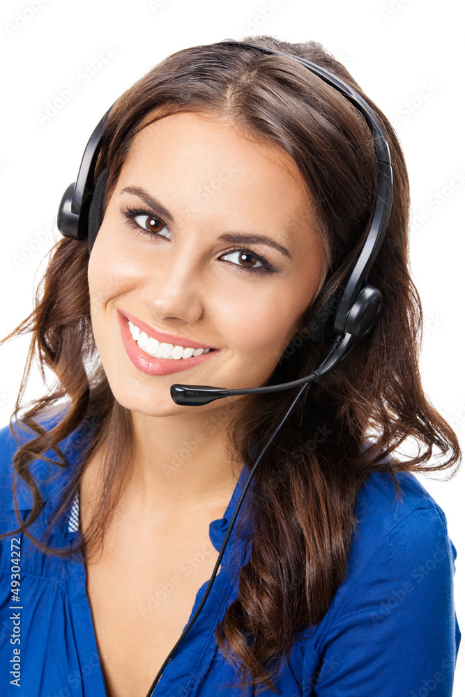Support phone operator in headset, isolated Support phone operator in headset, isolated
