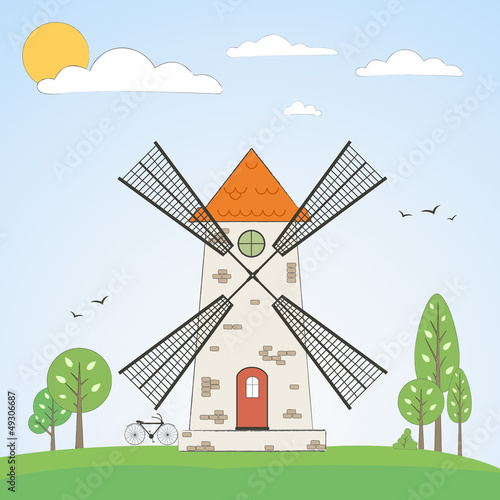 Summer landscape with a windmill