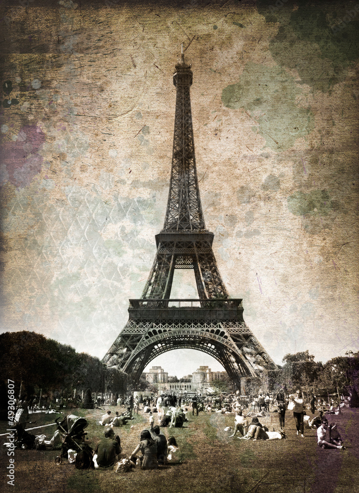 Tour Eiffel et champ de mars vintage