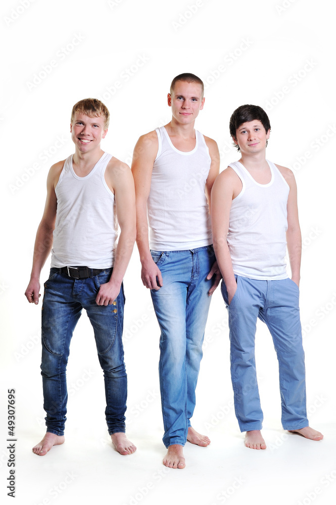 Portrait of three men in white shirts Portrait of three men in white shirts