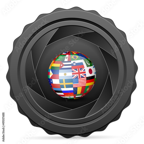 camera shutter with national flag globe