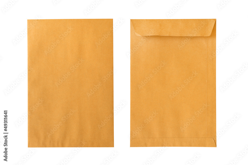 Brown envelope front and back isolated on white background