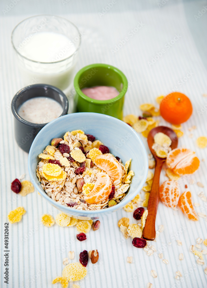 Fototapeta premium flakes with milk and orange