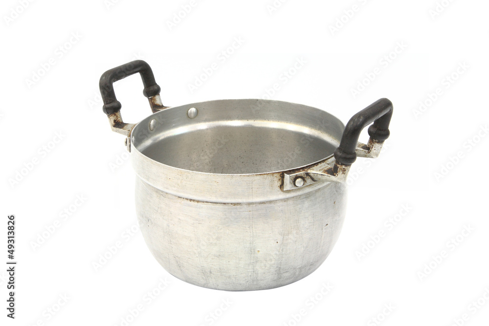 old aluminum pan or pot isolated on white old aluminum pan or pot isolated on white