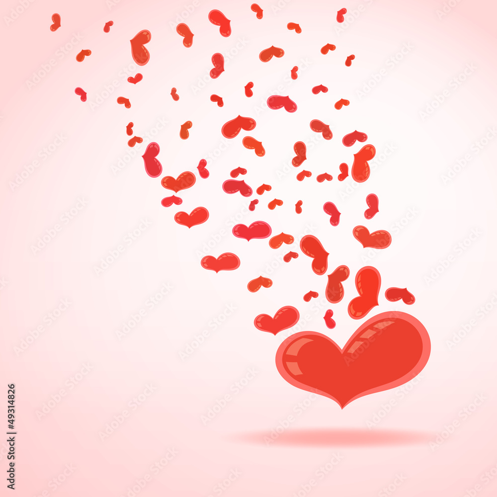 Red heart with flying small hearts