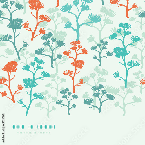 Vector abstract oriental trees frame horizontal seamless pattern