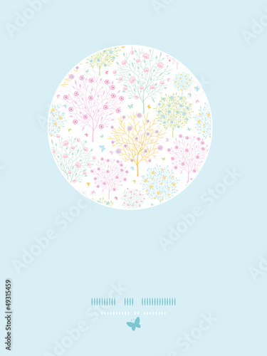 Vector blossoming trees circle card template seamless background