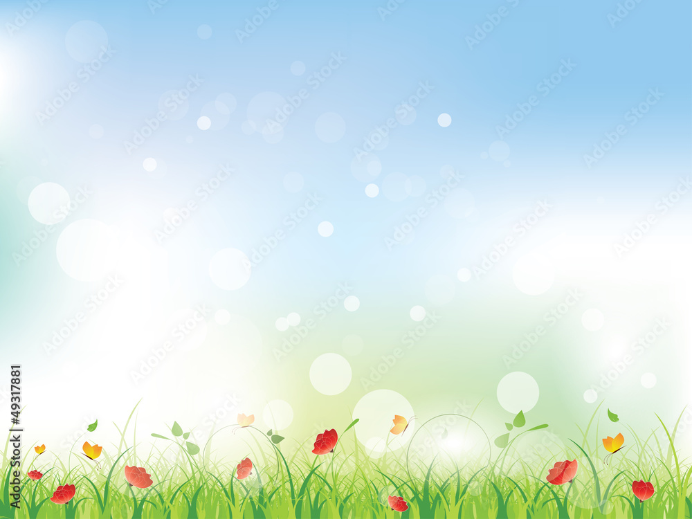 Floral spring background with swirls and flowers