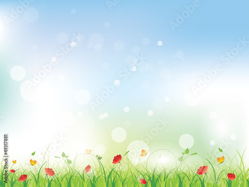 Floral spring background with swirls and flowers