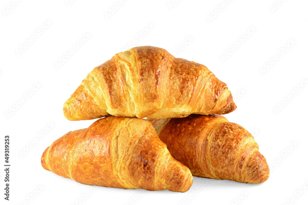 French croissants isolated on white background French croissants isolated on white background