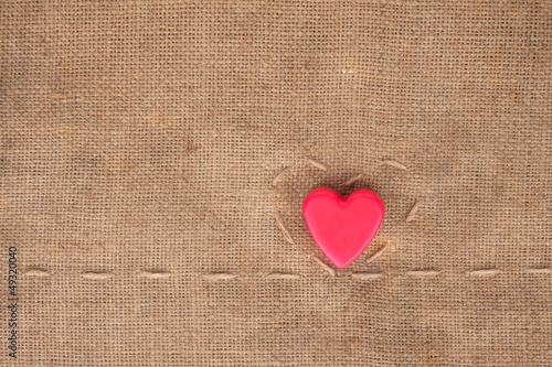 Two of hearts on sackcloth