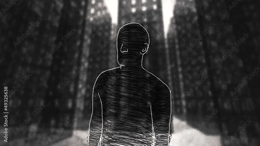 Man turns among the skyscrapers - Rotoscoping technique animatio