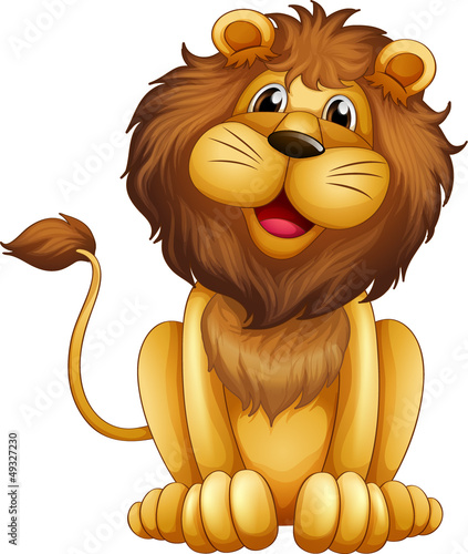 A happy lion in a sitting position
