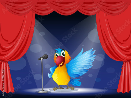 A colorful parrot performing on the stage