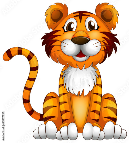 A tiger sitting down