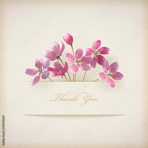 Floral spring vector 'Thank you' pink flowers card