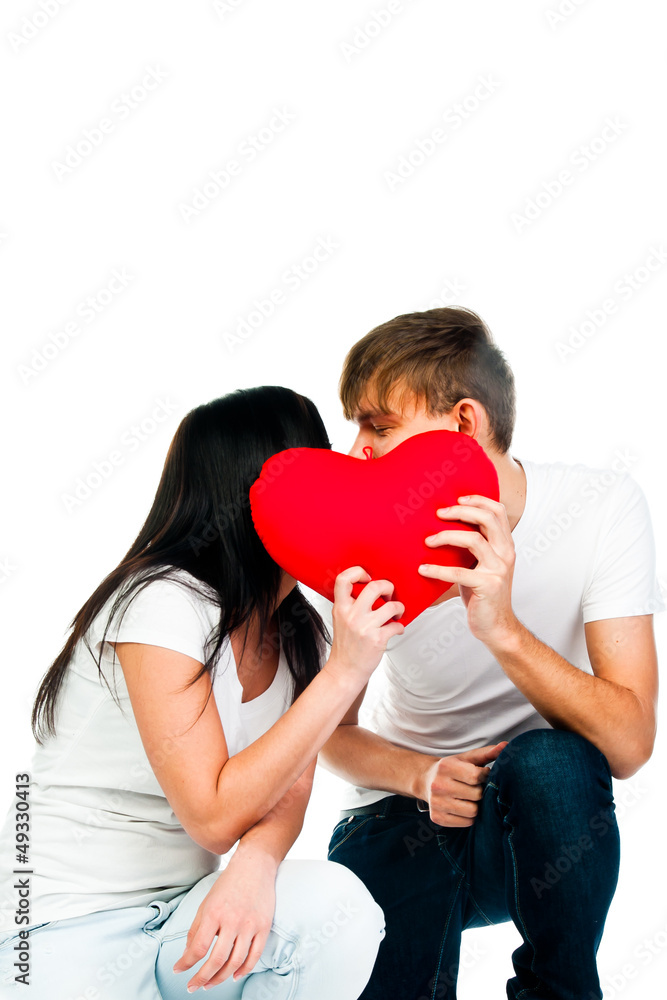man gives a young and beautiful woman heart