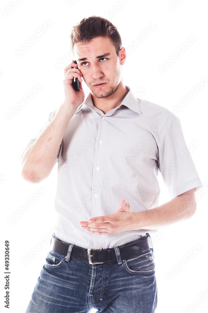 young and handsome man talking on the phone young and handsome man talking on the phone