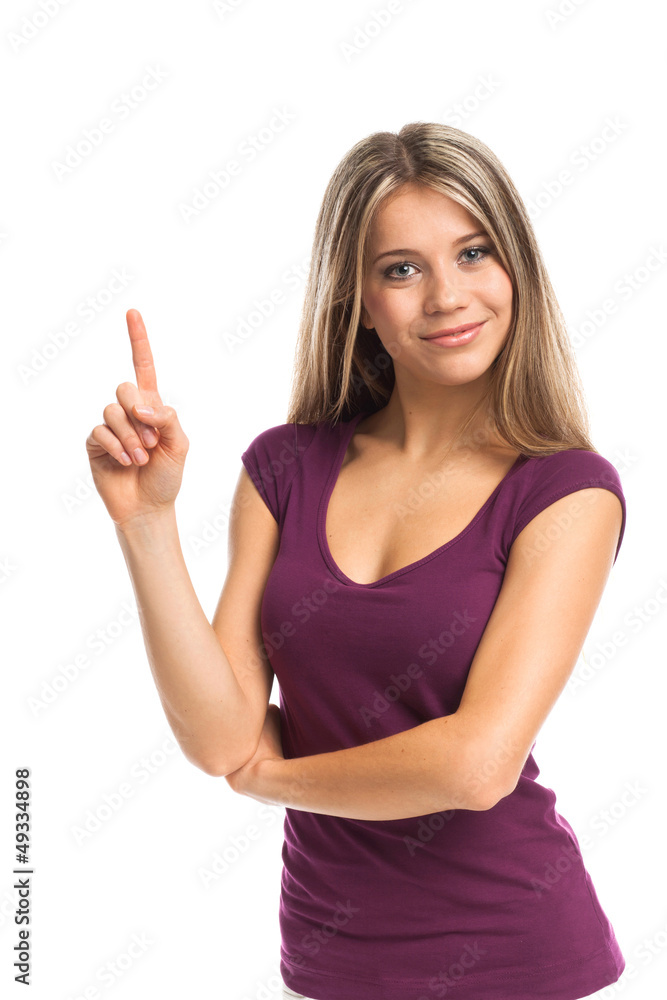 Beautiful girl with finger up Beautiful girl with finger up