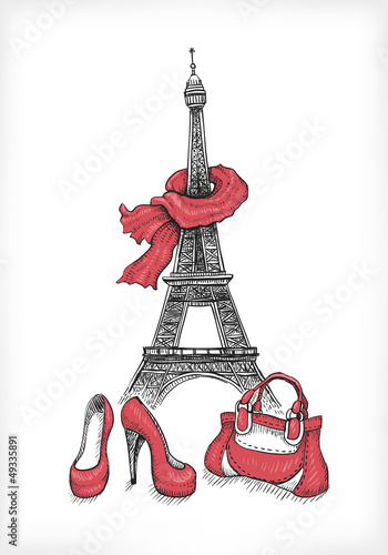 Eiffel Tower, shoes and handbag