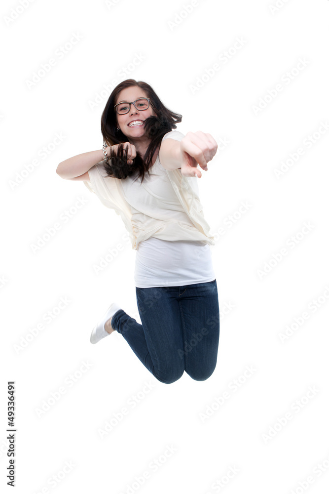 Beautiful Woman Jumping In Joy