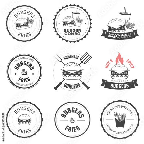 Set of burger and fries restaurant menu design elements