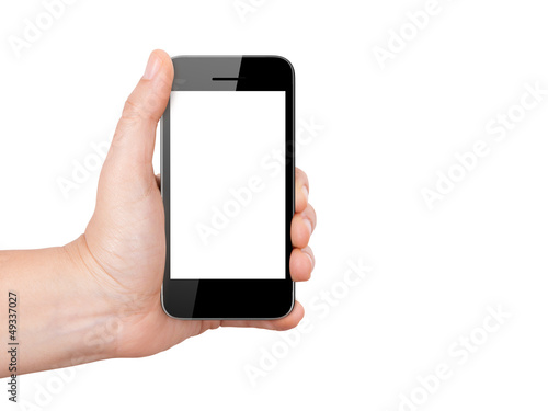 Smart Phone with Blank Screen Holding by Hand