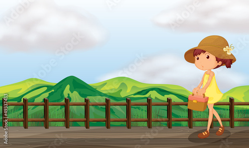 A sexy lady walking in the bridge