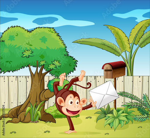 A monkey holding an envelope