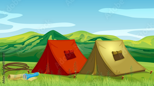 Camping tents near the mountain