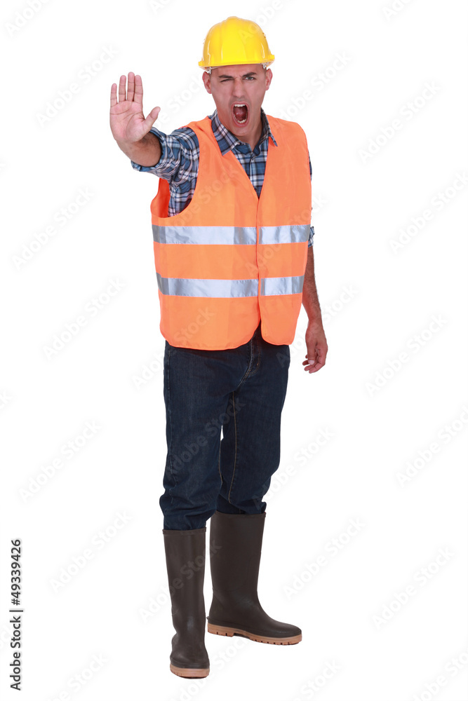Angry entrepreneur doing stop sign Angry entrepreneur doing stop sign