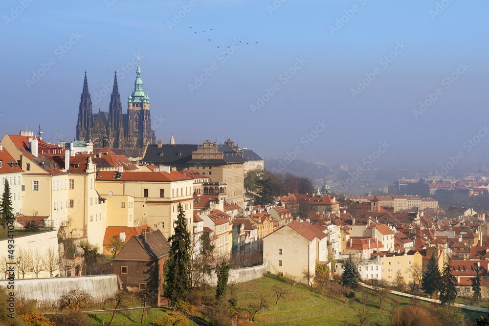 Fototapeta cityscape of Hradcany with St. Vitus Cathedral, old Prague