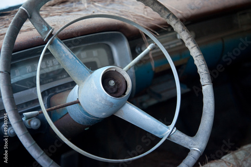 Automobile old steering wheel and dash
