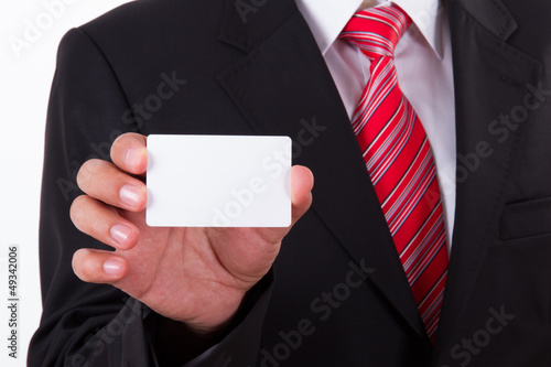 Businessman Shows Blank Business Card