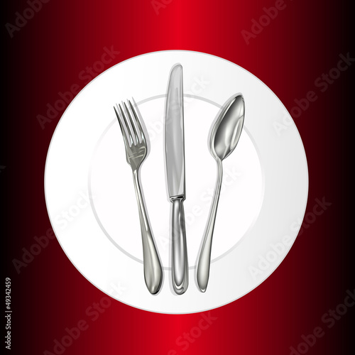 Restaurant business concept. Plate,spoon,fork. Vector