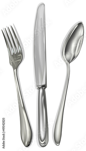 Knife,fork and spoon on a white