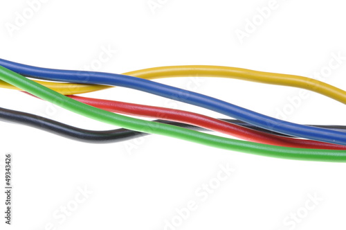 Colorful electric wires isolated on white background