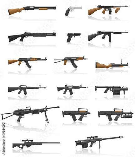 weapon and gun set collection icons vector illustration photo