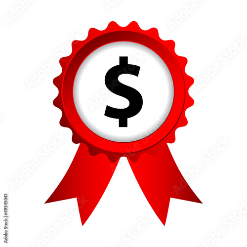 red label with ribbons and dollar sign