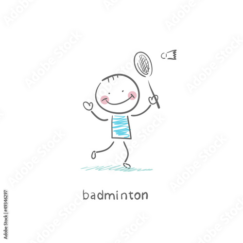 Man playing badminton. Illustration.