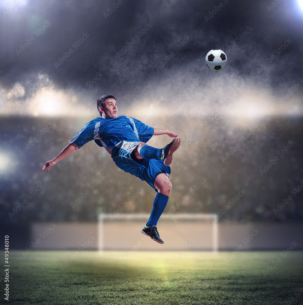 football player striking the ball football player striking the ball